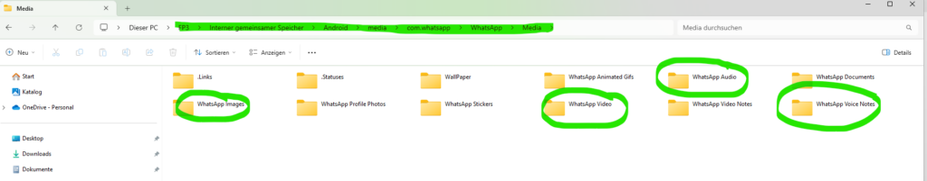Anzeige des WhatsApp-Ordners im Windows-Explorer